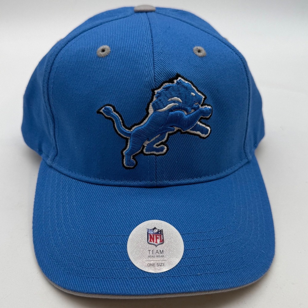NFL Team Apparel Detroit Lions Blue Gray Adjustable Baseball Cap Hat One Size